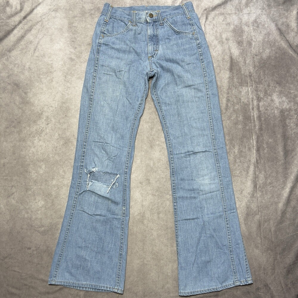Vintage Lee Jeans Womens 25x30 Blue Flare Bell Bottom Talon 42 Front Seam 70s